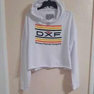 NEW DIXXON White Hoodie Sweater with Vintage Flair Rough Hem Cropped XL